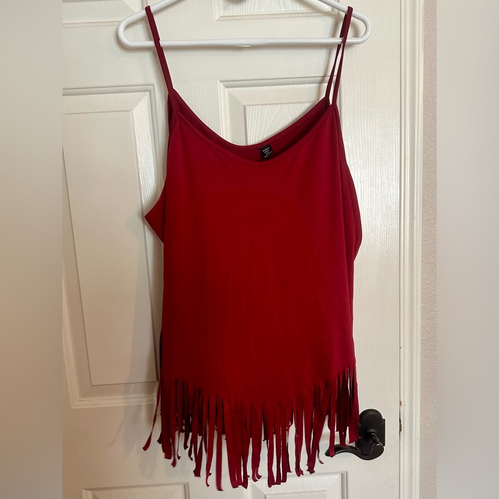 Red 4X fringe tank by SHEIN.